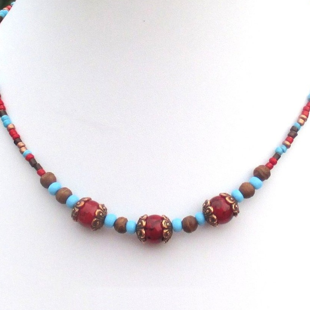 Red Blue And Copper Choker Necklace